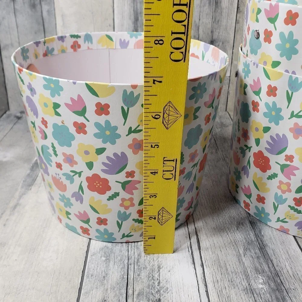 Set of 4 Floral Cardboard Buckets with Ribbon Handle 7